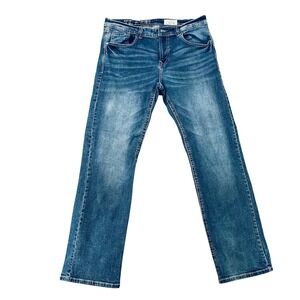 TK Axel Mens Slim Bootcut Jeans Medium Wash Blue Heavy Stitch 36x34